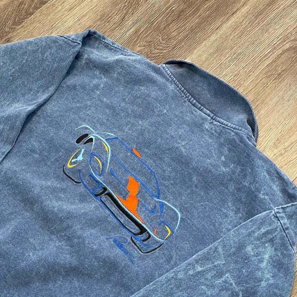 Vtg Acid Wash Shirt Size Medium Long Sleeve Blue Embroidered Ford GT40 Patterson